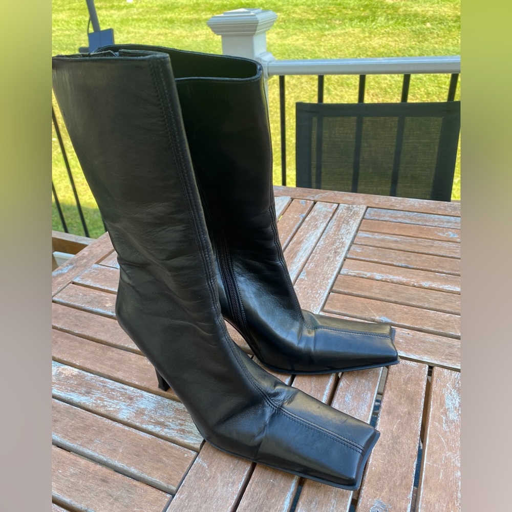 Black leather Miista healed boots